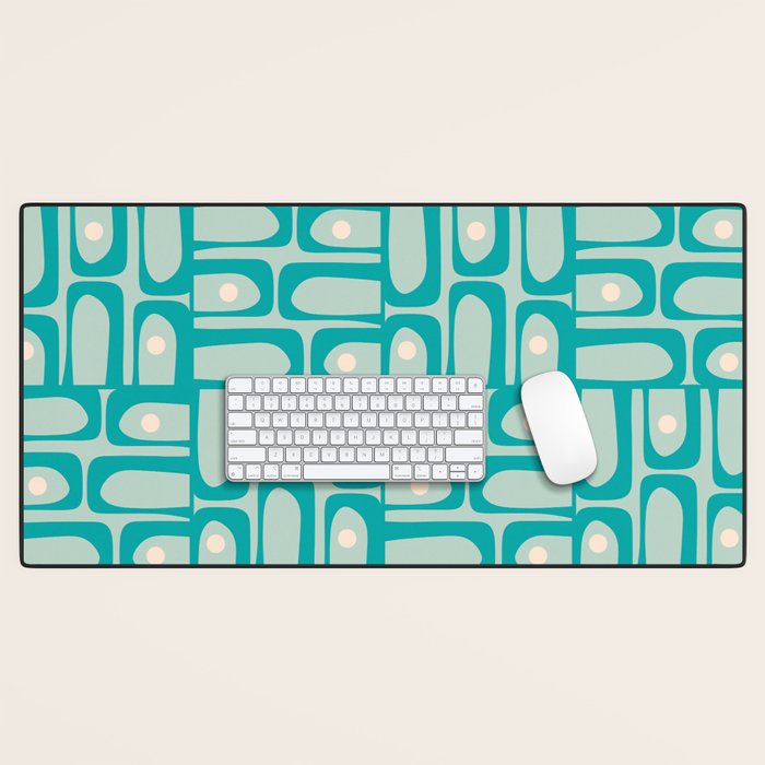 Mid Century Modern Piquet Multi Abstract Geometric Pattern in Teal Aqua Desk Mat Gallery Image 1