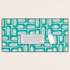 Mid Century Modern Piquet Multi Abstract Geometric Pattern in Teal Aqua Desk Mat Gallery Image 1