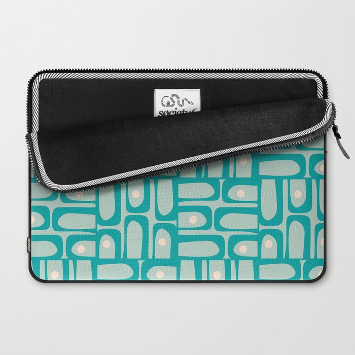 Mid Century Modern Piquet Multi Abstract Geometric Pattern in Teal Aqua Laptop Sleeve Gallery Image 2