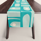 Mid Century Modern Piquet Multi Abstract Geometric Pattern in Teal Aqua Table Runner Gallery Image 1