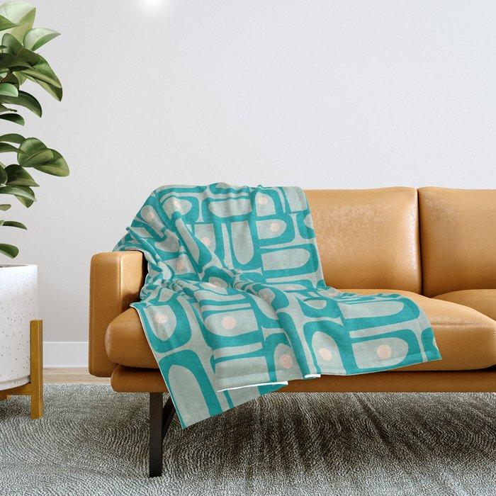 Mid Century Modern Piquet Multi Abstract Geometric Pattern in Teal Aqua Throw Blanket Gallery Image 1