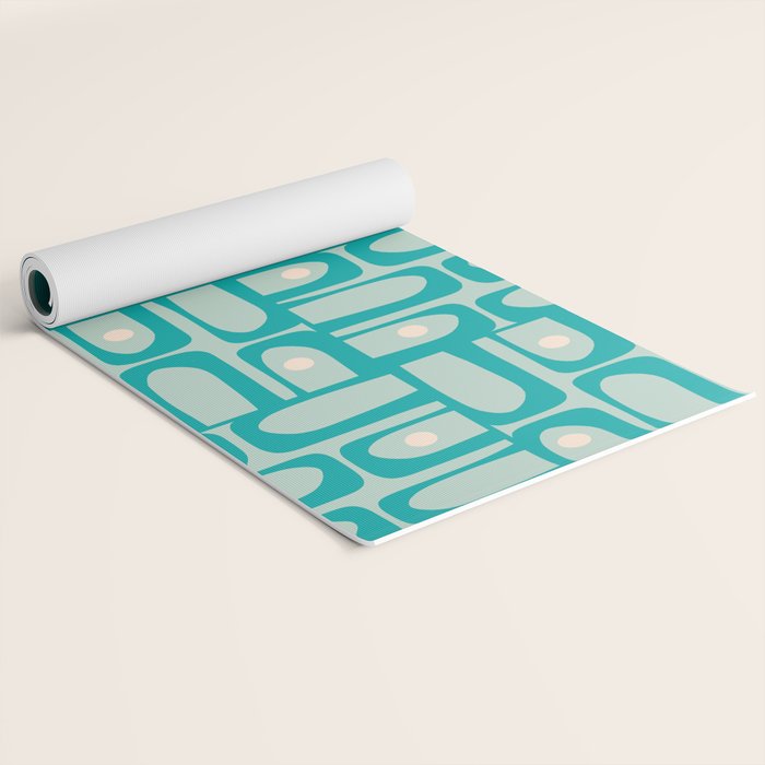 Mid Century Modern Piquet Multi Abstract Geometric Pattern in Teal Aqua Yoga Mat Gallery Image 2