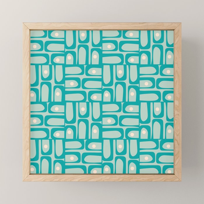 Mid Century Modern Piquet Multi Abstract Geometric Pattern in Teal Aqua Mini Art Print Gallery Image 1