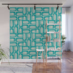 Mid Century Modern Piquet Multi Abstract Geometric Pattern in Teal Aqua Wall Mural Gallery Image 1