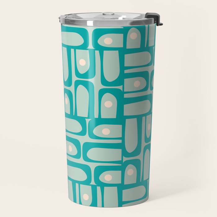 Mid Century Modern Piquet Multi Abstract Geometric Pattern in Teal Aqua Travel Mug Gallery Image 2