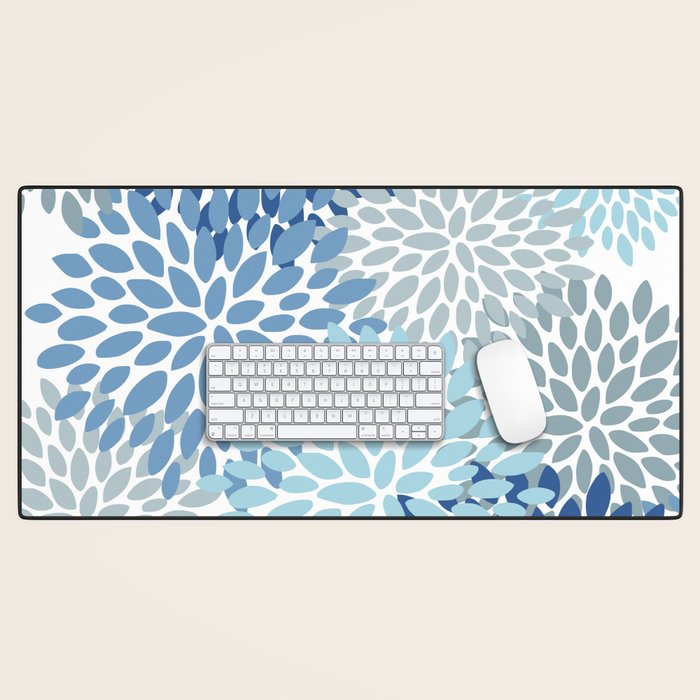 Festive, Floral Pattern, Blue and Gray, Floral Prints Desk Mat Gallery Image 1