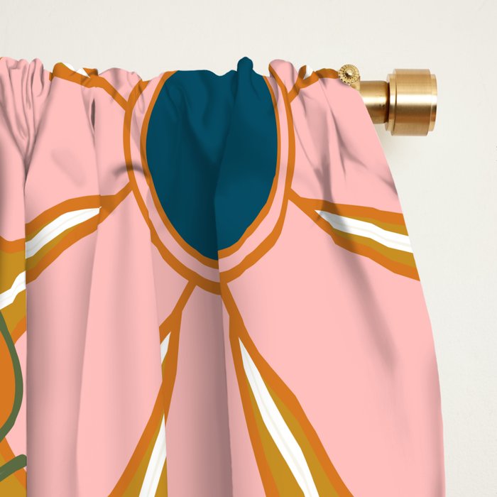 Pretty Groovy Retro Garden 60s 70s Aesthetic Floral Pattern Ochre Teal Olive Pink Window Curtain Gallery Image 2