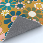 Pretty Groovy Retro Garden 60s 70s Aesthetic Floral Pattern Ochre Teal Olive Pink Rug Gallery Image 4
