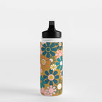 Pretty Groovy Retro Garden 60s 70s Aesthetic Floral Pattern Ochre Teal Olive Pink Water Bottle Gallery Image 3