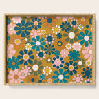 Pretty Groovy Retro Garden 60s 70s Aesthetic Floral Pattern Ochre Teal Olive Pink Serving Tray Gallery Image 1