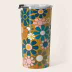 Pretty Groovy Retro Garden 60s 70s Aesthetic Floral Pattern Ochre Teal Olive Pink Travel Mug Gallery Image 3