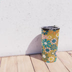 Pretty Groovy Retro Garden 60s 70s Aesthetic Floral Pattern Ochre Teal Olive Pink Travel Mug Gallery Image 4