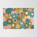 Pretty Groovy Retro Garden 60s 70s Aesthetic Floral Pattern Ochre Teal Olive Pink Rug Gallery Image 2