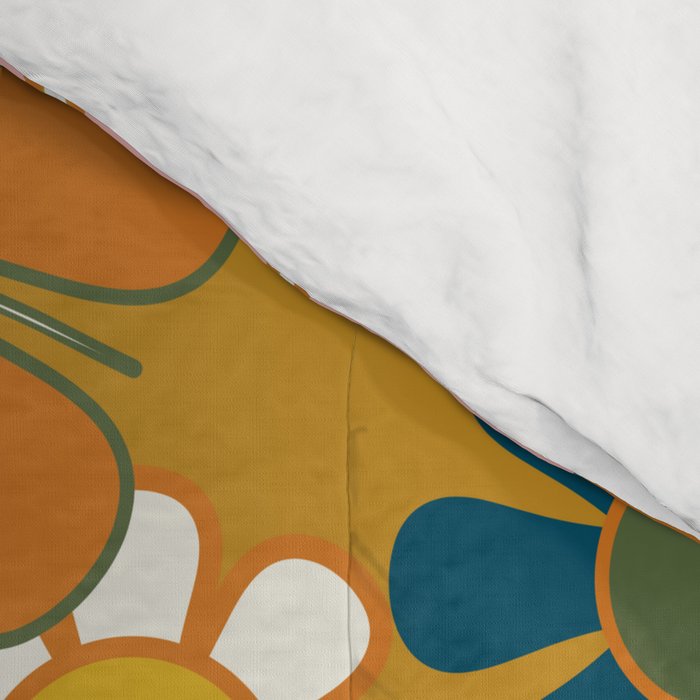 Pretty Groovy Retro Garden 60s 70s Aesthetic Floral Pattern Ochre Teal Olive Pink Comforter Gallery Image 4