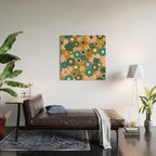 Pretty Groovy Retro Garden 60s 70s Aesthetic Floral Pattern Ochre Teal Olive Pink Wood Wall Art Gallery Image 2