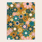 Pretty Groovy Retro Garden 60s 70s Aesthetic Floral Pattern Ochre Teal Olive Pink Poster Gallery Image 4