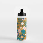 Pretty Groovy Retro Garden 60s 70s Aesthetic Floral Pattern Ochre Teal Olive Pink Water Bottle Gallery Image 2