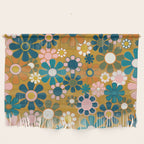Pretty Groovy Retro Garden 60s 70s Aesthetic Floral Pattern Ochre Teal Olive Pink Wall Hanging Gallery Image 1