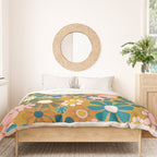 Pretty Groovy Retro Garden 60s 70s Aesthetic Floral Pattern Ochre Teal Olive Pink Duvet Cover Gallery Image 3