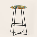 Pretty Groovy Retro Garden 60s 70s Aesthetic Floral Pattern Ochre Teal Olive Pink Stool Gallery Image 1
