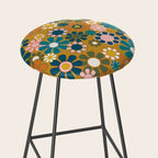 Pretty Groovy Retro Garden 60s 70s Aesthetic Floral Pattern Ochre Teal Olive Pink Stool Gallery Image 2
