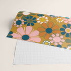 Pretty Groovy Retro Garden 60s 70s Aesthetic Floral Pattern Ochre Teal Olive Pink Wrapping Paper Gallery Image 2