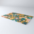 Pretty Groovy Retro Garden 60s 70s Aesthetic Floral Pattern Ochre Teal Olive Pink Rug Gallery Image 3