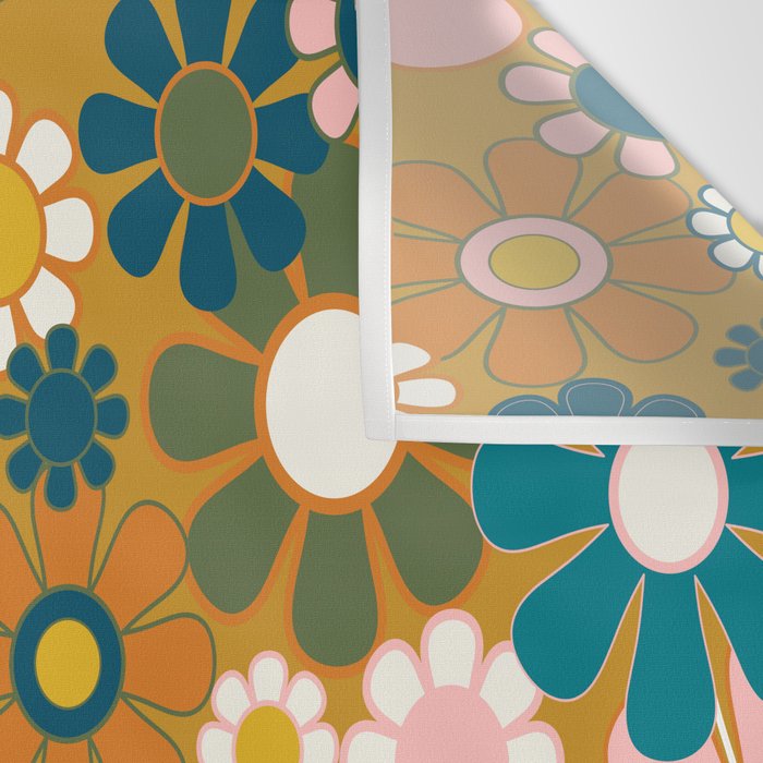 Pretty Groovy Retro Garden 60s 70s Aesthetic Floral Pattern Ochre Teal Olive Pink Wall Tapestry Gallery Image 3