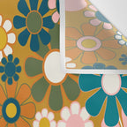 Pretty Groovy Retro Garden 60s 70s Aesthetic Floral Pattern Ochre Teal Olive Pink Wall Tapestry Gallery Image 3