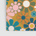 Pretty Groovy Retro Garden 60s 70s Aesthetic Floral Pattern Ochre Teal Olive Pink Poster Gallery Image 3