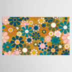 Pretty Groovy Retro Garden 60s 70s Aesthetic Floral Pattern Ochre Teal Olive Pink Tablecloth Gallery Image 2