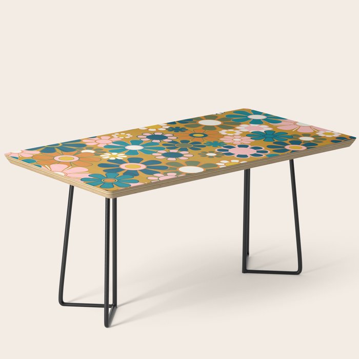 Pretty Groovy Retro Garden 60s 70s Aesthetic Floral Pattern Ochre Teal Olive Pink Coffee Table Gallery Image 1
