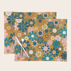 Pretty Groovy Retro Garden 60s 70s Aesthetic Floral Pattern Ochre Teal Olive Pink Placemat Gallery Image 1