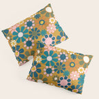 Pretty Groovy Retro Garden 60s 70s Aesthetic Floral Pattern Ochre Teal Olive Pink Pillow Sham Gallery Image 3