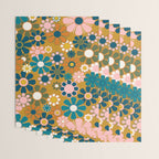 Pretty Groovy Retro Garden 60s 70s Aesthetic Floral Pattern Ochre Teal Olive Pink Wrapping Paper Gallery Image 3