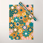 Pretty Groovy Retro Garden 60s 70s Aesthetic Floral Pattern Ochre Teal Olive Pink Wrapping Paper Gallery Image 1