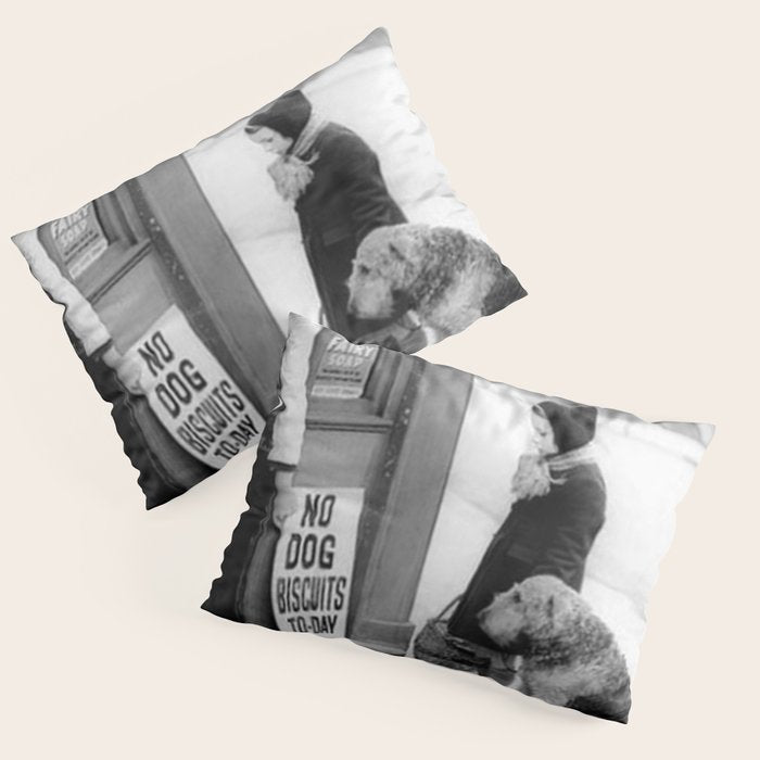 Vintage 'No Dog Biscuits Today' Humorous Little Girl, Dog, and Italian Market black and white photography / photograph Pillow Sham