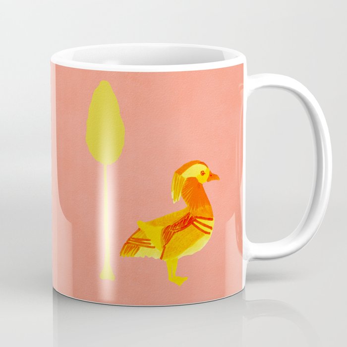 Bird and a Tree - Yellow and Salmon Coffee Mug Gallery Image 1