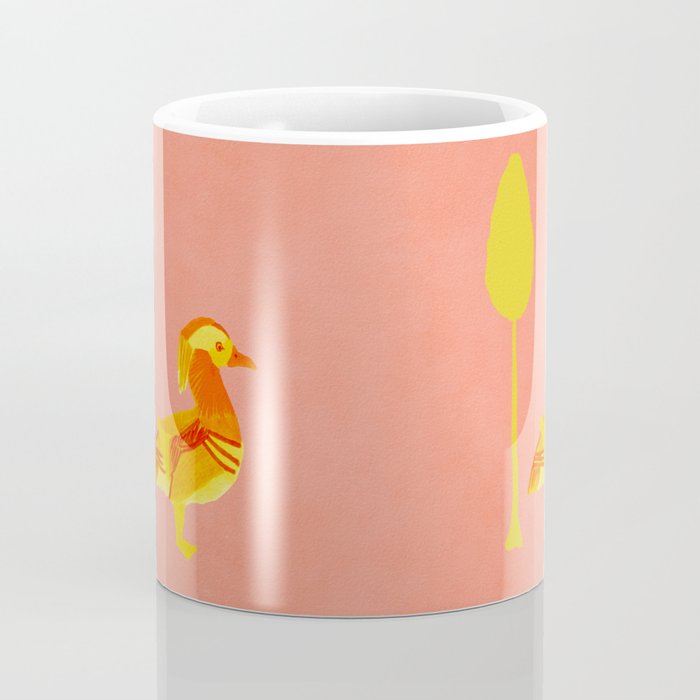 Bird and a Tree - Yellow and Salmon Coffee Mug Gallery Image 4