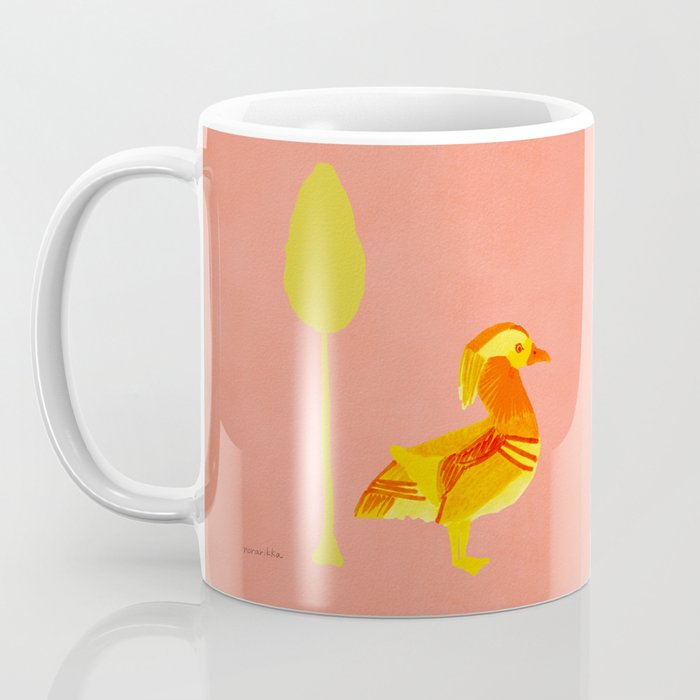 Bird and a Tree - Yellow and Salmon Coffee Mug Gallery Image 3