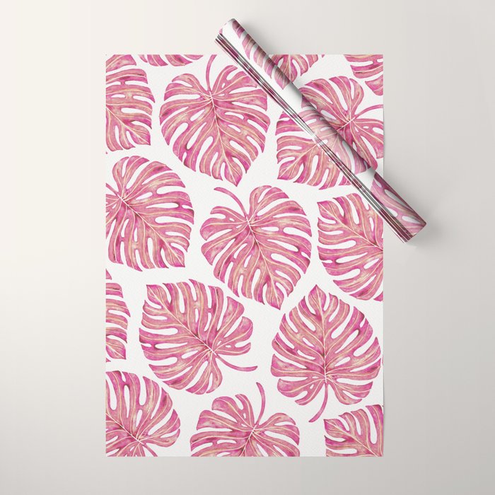 Watercolor Palm Leaves - Bright Pink Wrapping Paper Gallery Image 1