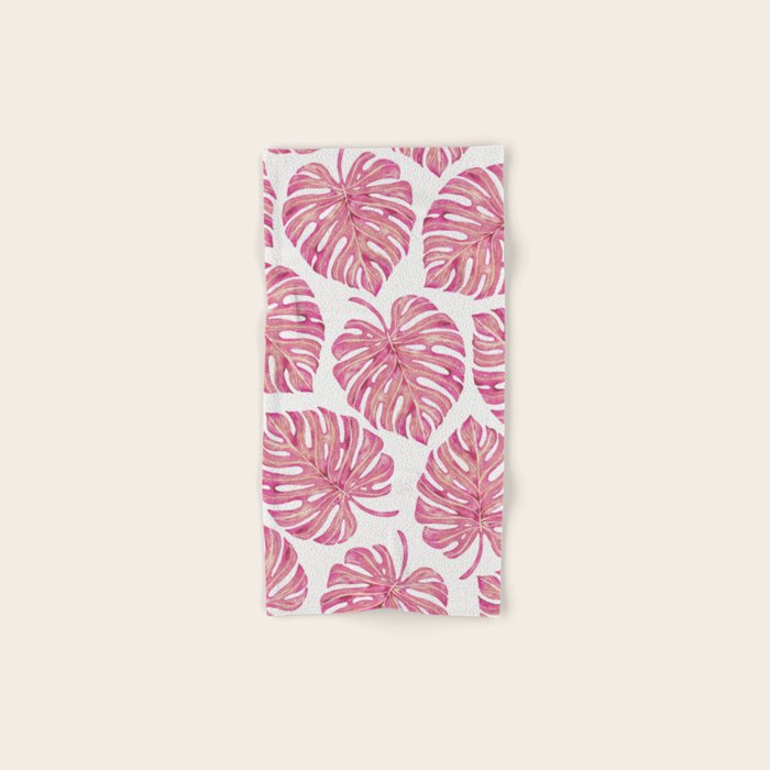 Watercolor Palm Leaves - Bright Pink Bath Towel Gallery Image 1