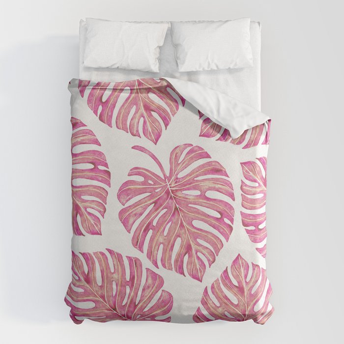 Watercolor Palm Leaves - Bright Pink Duvet Cover Gallery Image 6