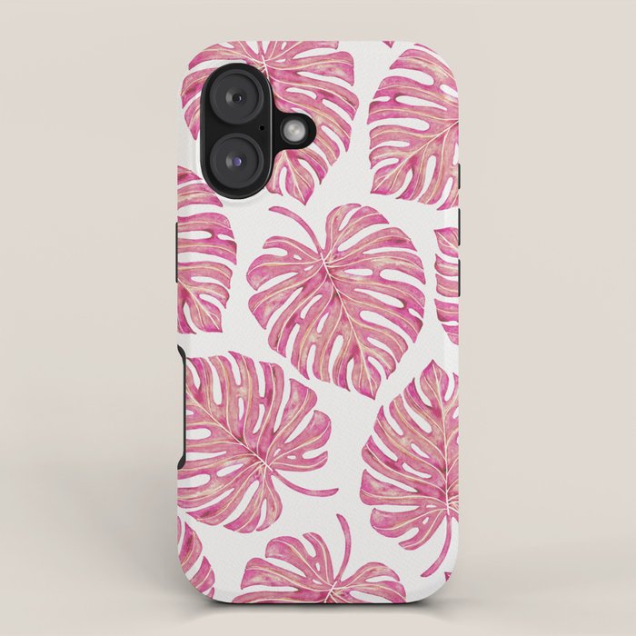 Watercolor Palm Leaves - Bright Pink iPhone Case Gallery Image 1