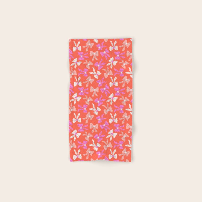 Playful Scattered Coquette Bows Vibrant Pink White Peach and Red Bath Towel Gallery Image 1