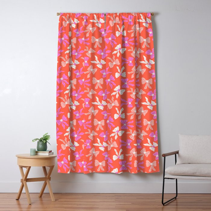 Playful Scattered Coquette Bows Vibrant Pink White Peach and Red Window Curtain Gallery Image 5