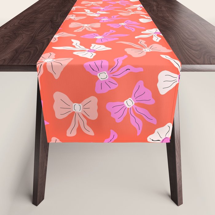 Playful Scattered Coquette Bows Vibrant Pink White Peach and Red Table Runner Gallery Image 1