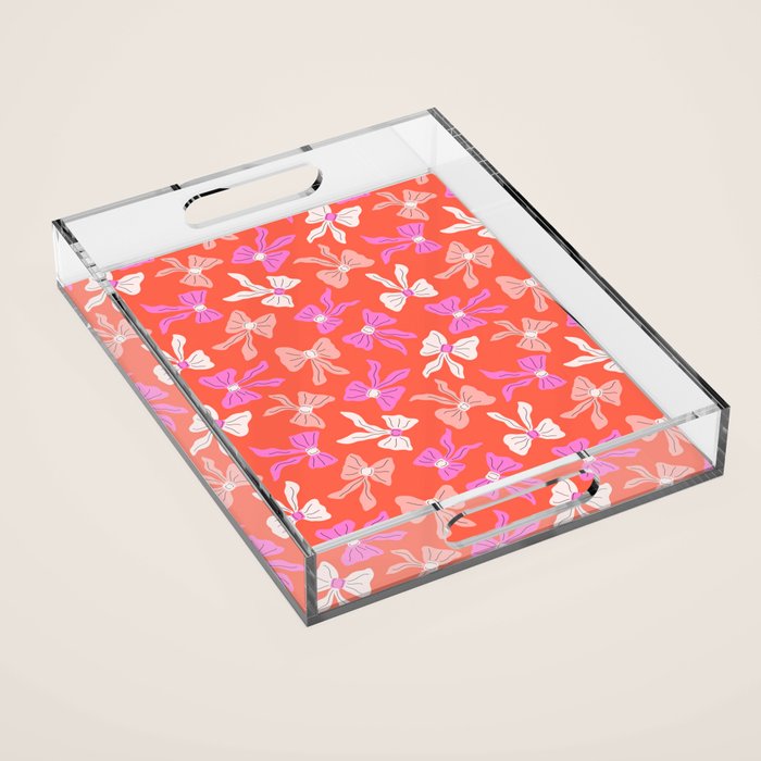 Playful Scattered Coquette Bows Vibrant Pink White Peach and Red Acrylic Tray Gallery Image 1
