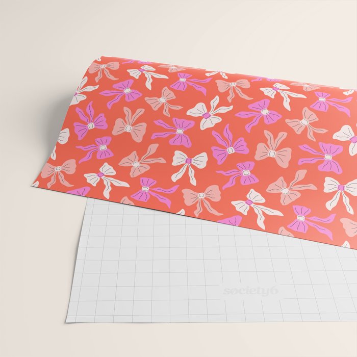 Playful Scattered Coquette Bows Vibrant Pink White Peach and Red Wrapping Paper Gallery Image 2