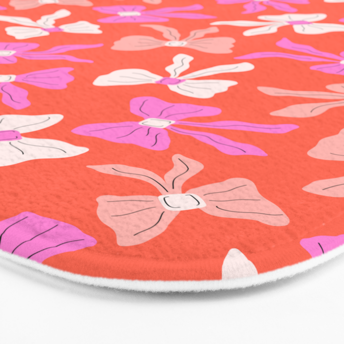 Playful Scattered Coquette Bows Vibrant Pink White Peach and Red Bath Mat Gallery Image 3